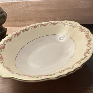 Vintage Gold Trimmed Floral Cream Porcelain Serving Bowl